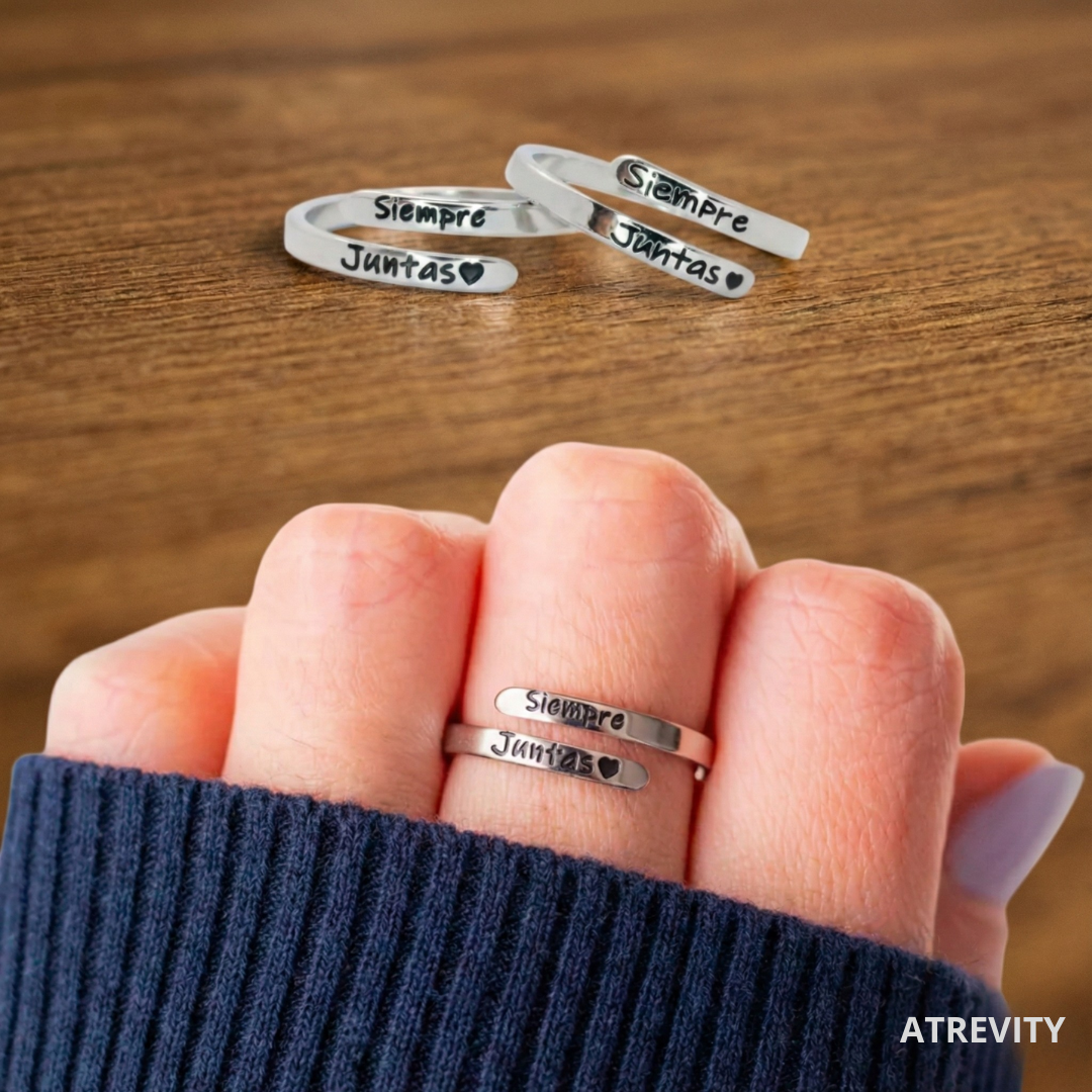 SIEMPRE JUNTAS Pack Anillos + Tarjeta Personalizada